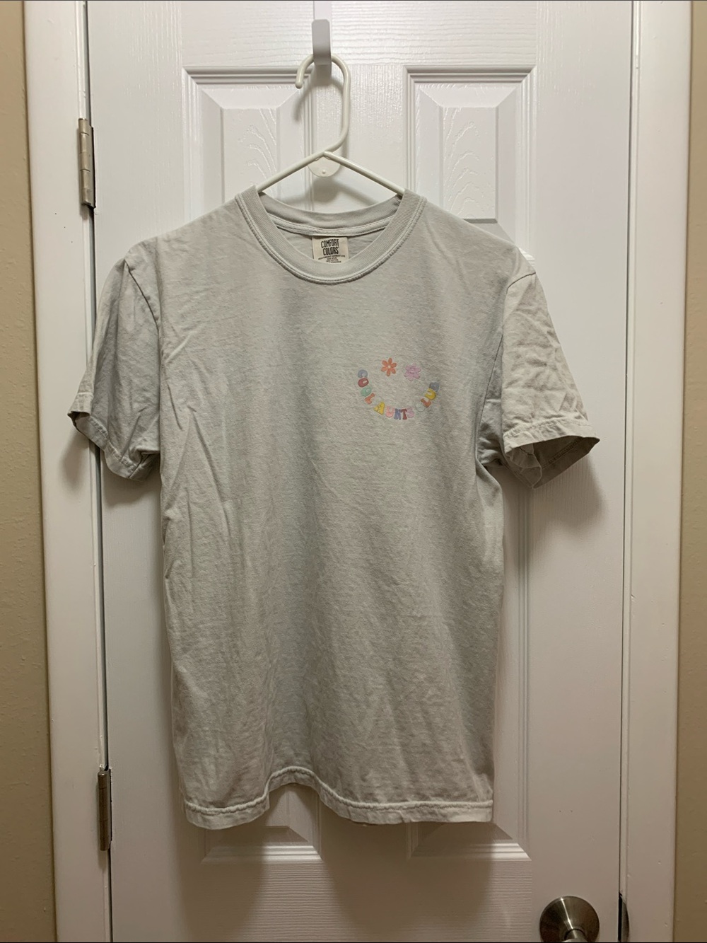 Comfort Colors Light Gray Tee with Pastel Smiley Chest Graphic